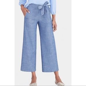 J. Crew Factory Chambray Tie Waist Wide Leg Crop Pants